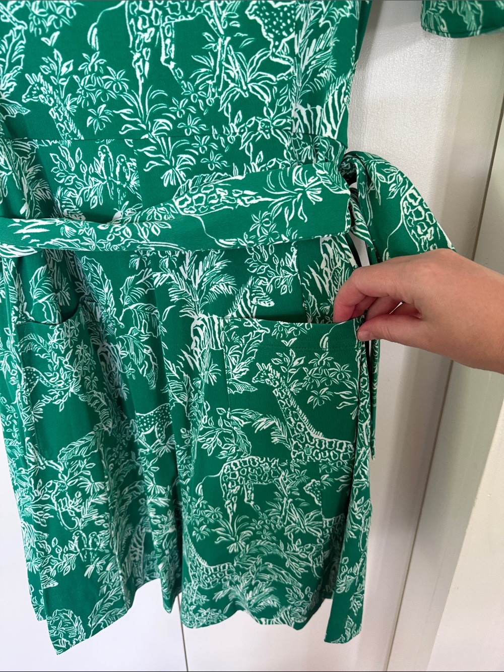 Green Floral Button-Front Romper with Tie Waist by Lilly Pulitzer - Picture 5 of 8